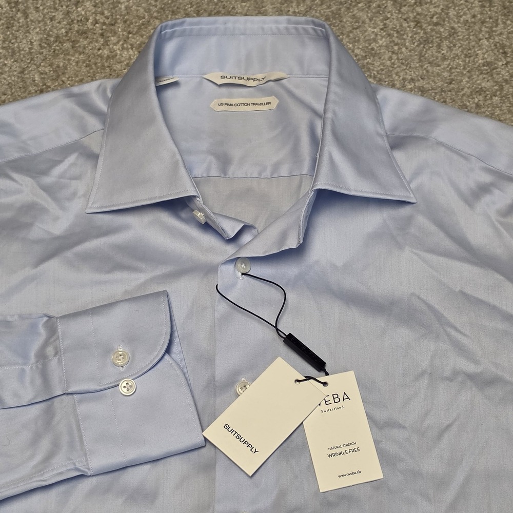 Suitsupply Shirt Men 16 41 Light Blue Twill Tailored Fit Button Up Long Sleeve - Picture 1 of 10